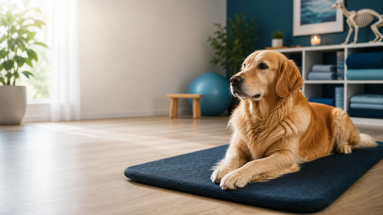 Golden Retriever in ruhigem PhysicalOne+ Pets Therapieraum in Bochum