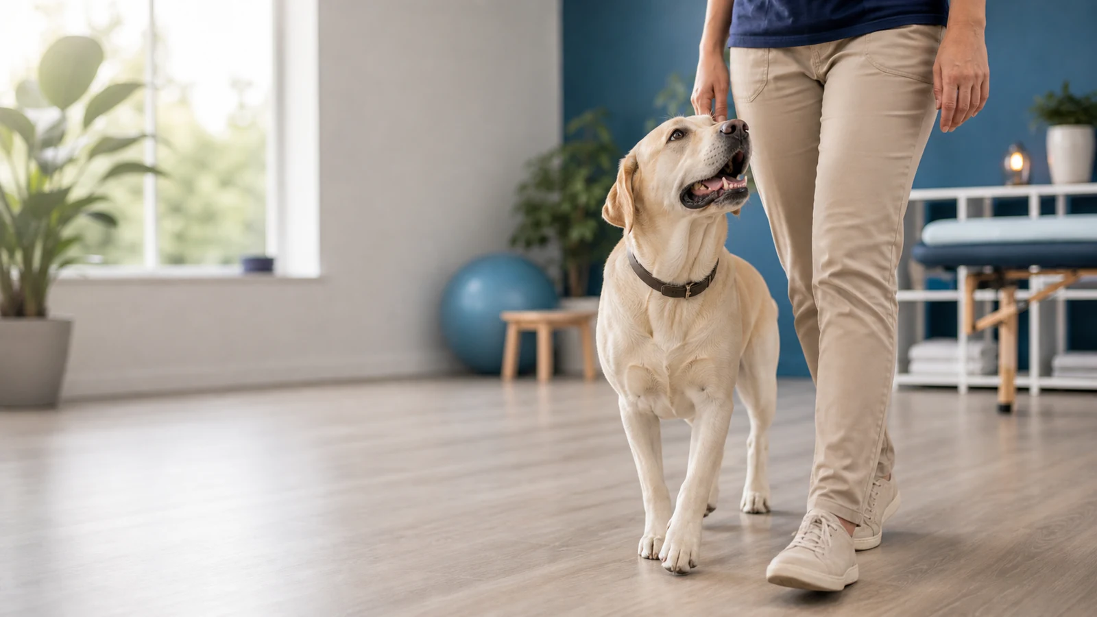 Labrador mit Bewegungsfreude nach sanfter Tiermassage